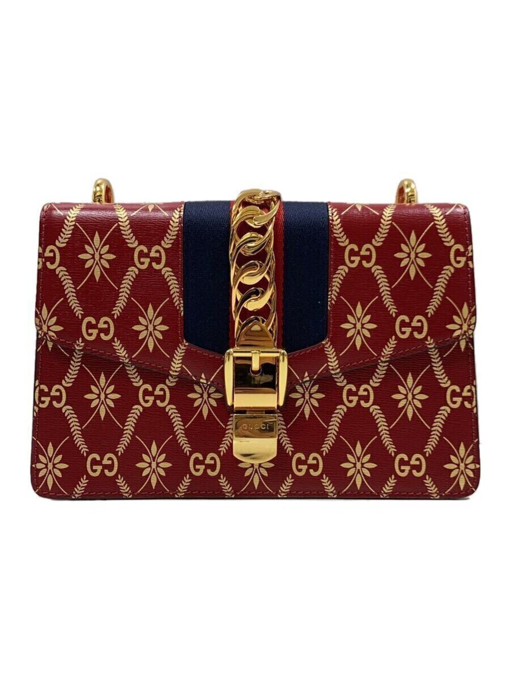 Gucci Shoulder Bag Sylvie Leather Burgundy Red All over